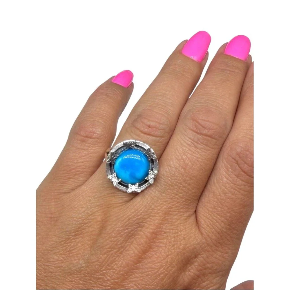 Morenci Mine Turquoise Ring Size 7 Solid 925 Sterling Silver Butterfly